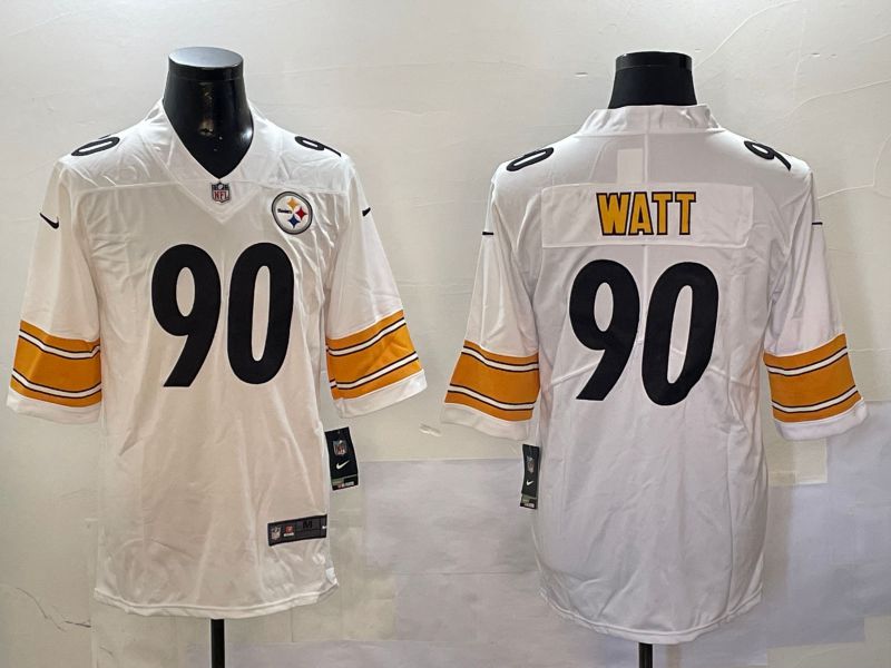 Men Pittsburgh Steelers 90 Watt White Second generation 2024 Nike Limited NFL Jersey style 0108